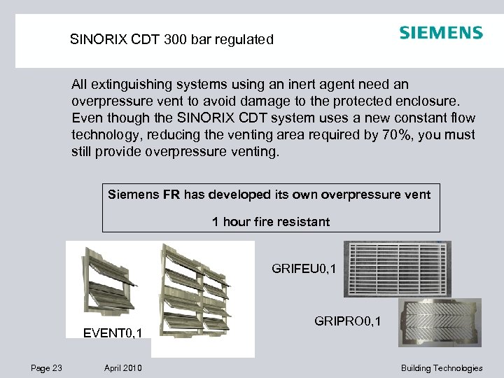 SINORIX CDT 300 bar regulated All extinguishing systems using an inert agent need an