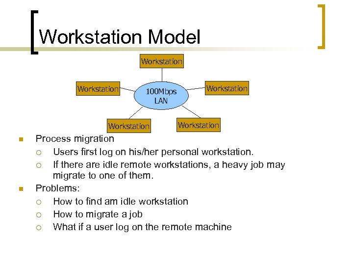 Workstation Model Workstation 100 Mbps LAN Workstation n n Workstation Process migration ¡ Users
