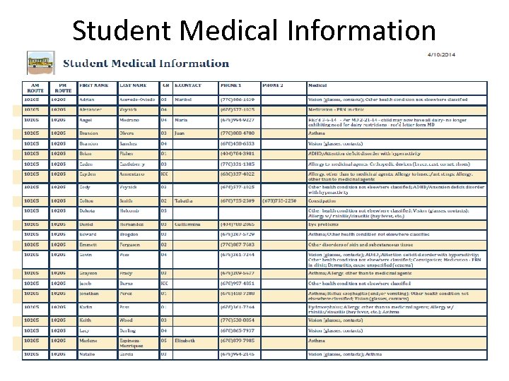Student Medical Information 