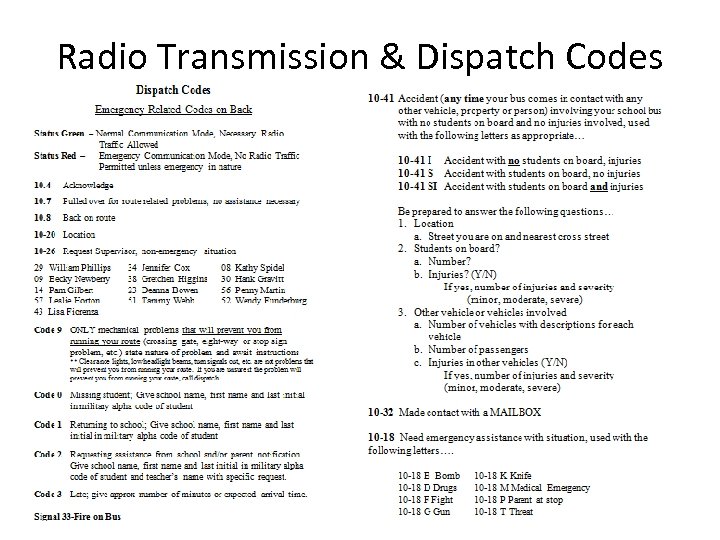 Radio Transmission & Dispatch Codes 