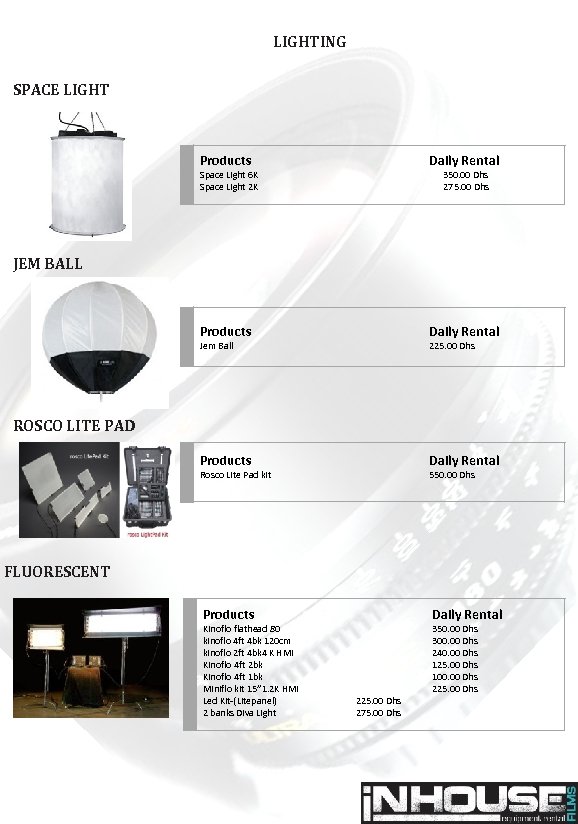 LIGHTING SPACE LIGHT Products Daily Rental Space Light 6 K 350. 00 Dhs Space