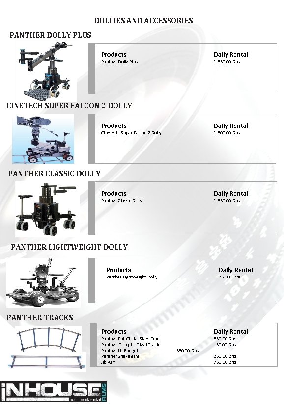 DOLLIES AND ACCESSORIES PANTHER DOLLY PLUS Products Daily Rental Panther Dolly Plus 1, 650.