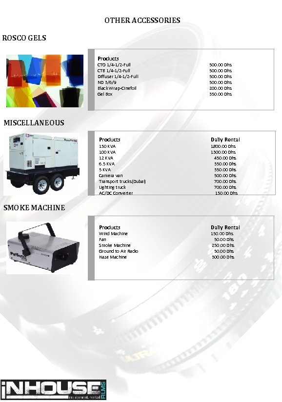 OTHER ACCESSORIES ROSCO GELS Products CTO 1/4 -1/2 -Full CTB 1/4 -1/2 -Full Diffuser