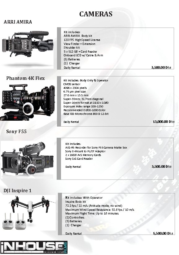 CAMERAS ARRI AMIRA Kit includes: ARRI AMIRA Body kit 120 FPS High Speed License