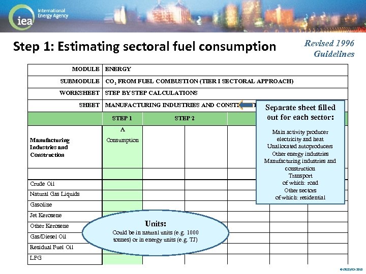 Step 1: Estimating sectoral fuel consumption Revised 1996 Guidelines MODULE ENERGY SUBMODULE CO 2