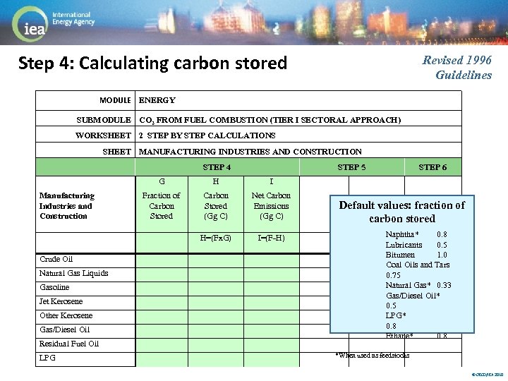 Step 4: Calculating carbon stored Revised 1996 Guidelines MODULE ENERGY SUBMODULE CO 2 FROM