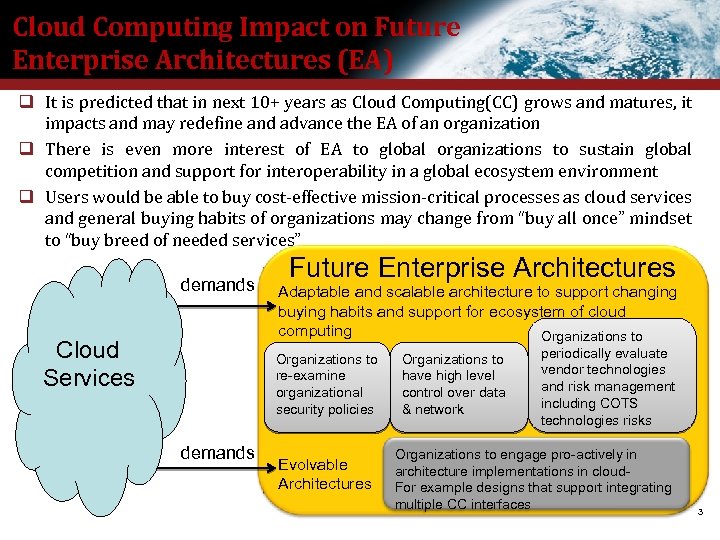 Cloud Computing Impact on Future Enterprise Architectures (EA) q It is predicted that in