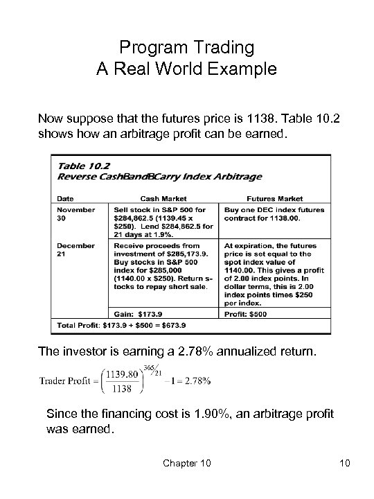 Program Trading A Real World Example Now suppose that the futures price is 1138.