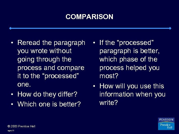COMPARISON • Reread the paragraph you wrote without going through the process and compare