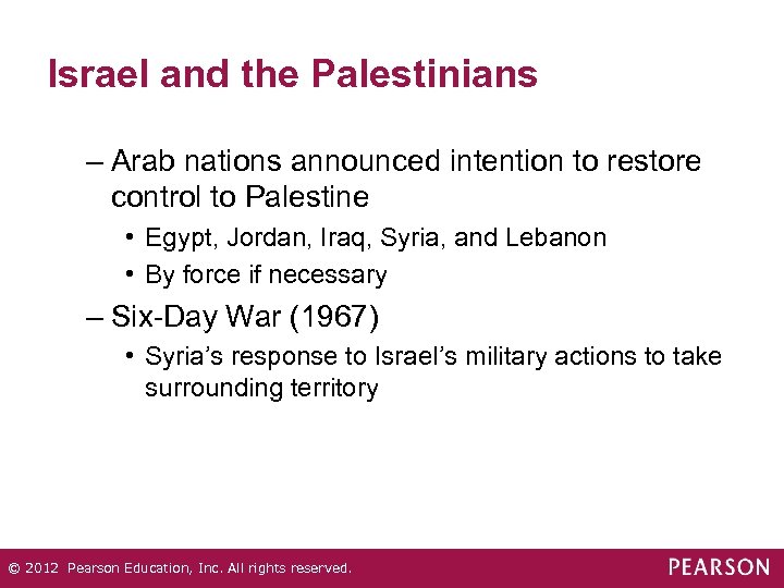 Israel and the Palestinians – Arab nations announced intention to restore control to Palestine