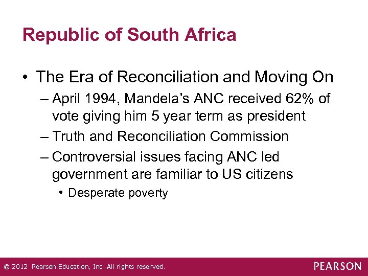 Republic of South Africa • The Era of Reconciliation and Moving On – April