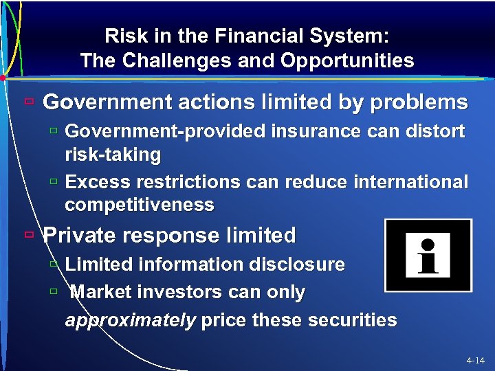 Risk in the Financial System: The Challenges and Opportunities ù Government actions limited by