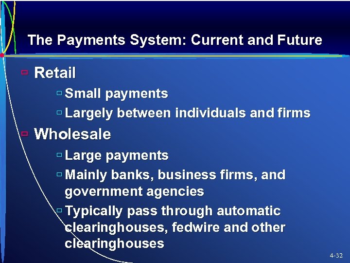 The Payments System: Current and Future ù Retail ù Small payments ù Largely between