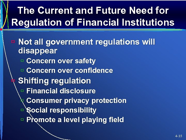 The Current and Future Need for Regulation of Financial Institutions ù Not all government