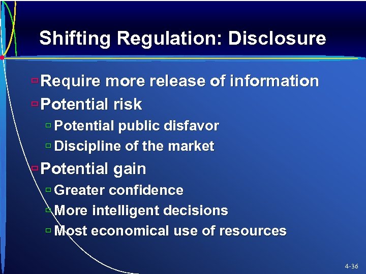 Shifting Regulation: Disclosure ù Require more release of information ù Potential risk ù Potential