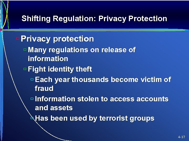 Shifting Regulation: Privacy Protection ù Privacy protection ù Many regulations on release of information