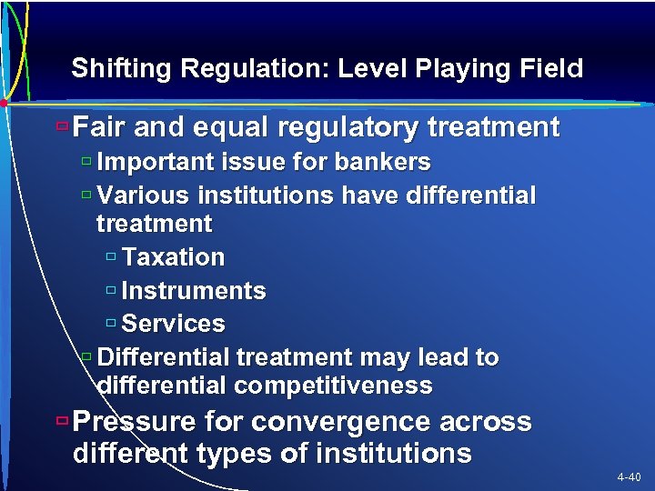 Shifting Regulation: Level Playing Field ù Fair and equal regulatory treatment ù Important issue