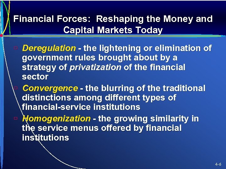 Financial Forces: Reshaping the Money and Capital Markets Today ù Deregulation - the lightening