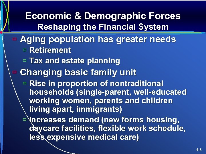 Economic & Demographic Forces Reshaping the Financial System ù Aging population has greater needs