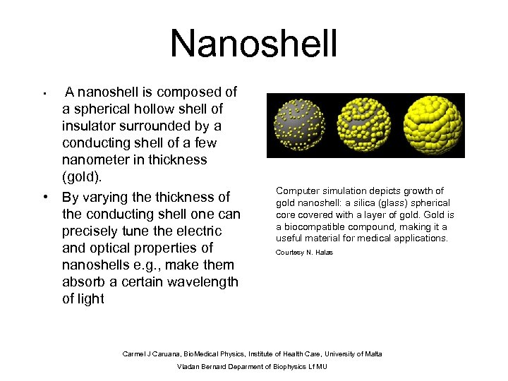 Nanoshell A nanoshell is composed of a spherical hollow shell of insulator surrounded by