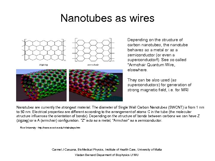 Nanotubes as wires Depending on the structure of carbon nanotubes, the nanotube behaves as