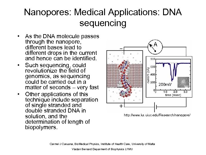 Nanopores: Medical Applications: DNA sequencing • As the DNA molecule passes through the nanopore,