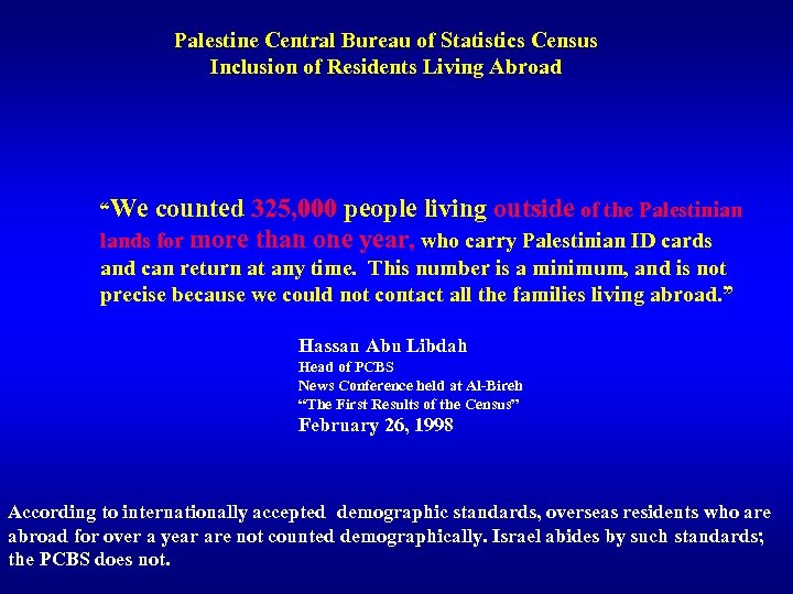 Palestine Central Bureau of Statistics Census Inclusion of Residents Living Abroad “We counted 325,