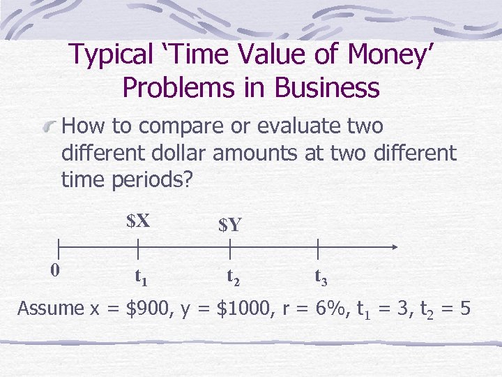 Typical ‘Time Value of Money’ Problems in Business How to compare or evaluate two