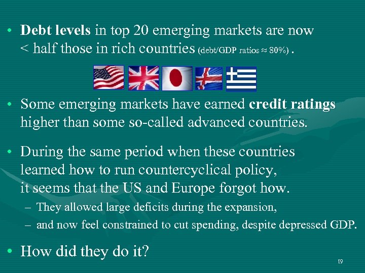  • Debt levels in top 20 emerging markets are now < half those