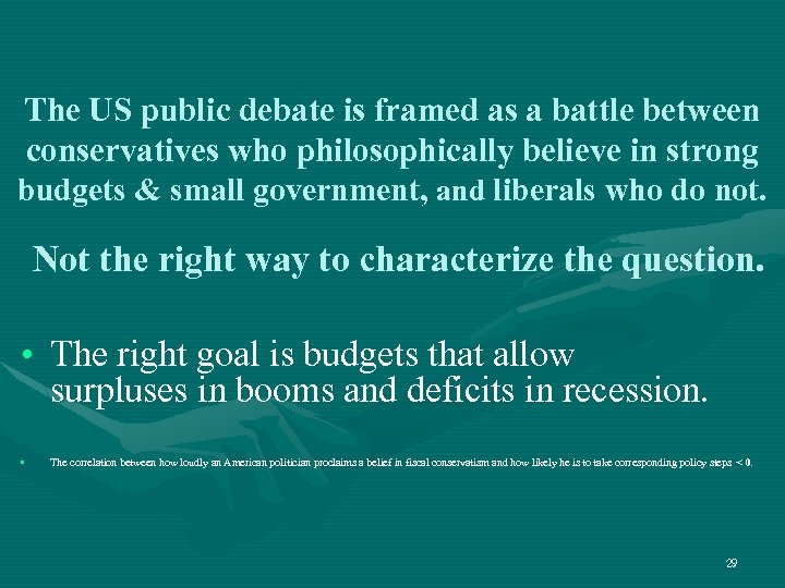 The US public debate is framed as a battle between conservatives who philosophically believe