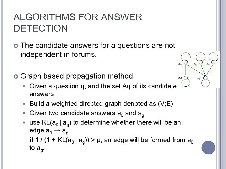 ALGORITHMS FOR ANSWER DETECTION The candidate answers for a questions are not independent in