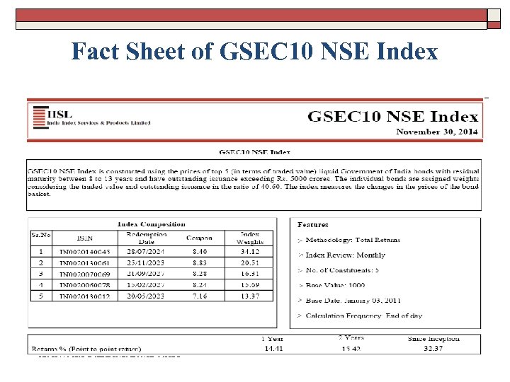 Fact Sheet of GSEC 10 NSE Index * The above data is taken from