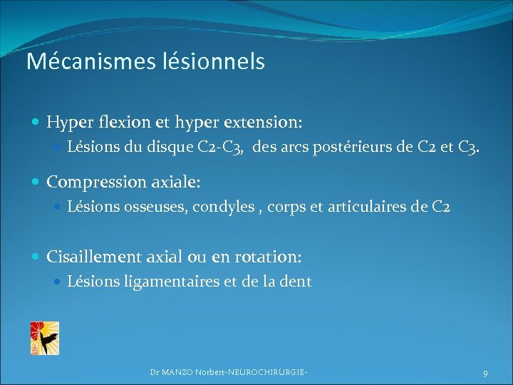 Mécanismes lésionnels Hyper flexion et hyper extension: Lésions du disque C 2 -C 3,