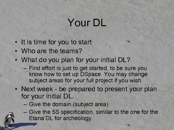 Your DL • It is time for you to start • Who are the
