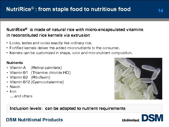 Nutri. Rice® : from staple food to nutritious food Nutri. Rice® is made of