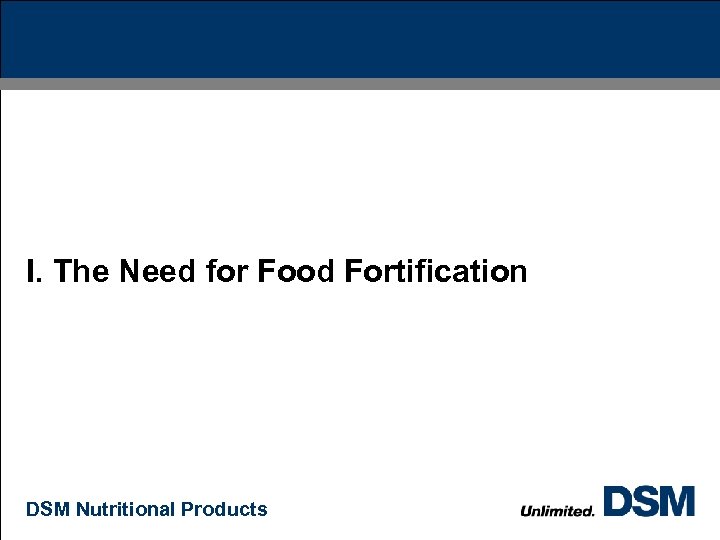 I. The Need for Food Fortification DSM Nutritional Products 