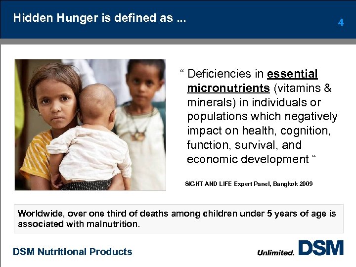 Hidden Hunger is defined as. . . “ Deficiencies in essential micronutrients (vitamins &