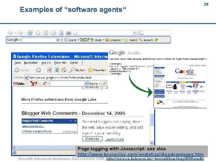 Examples of “software agents“ 36 36 Page tagging with Javascript: see also http: //www.