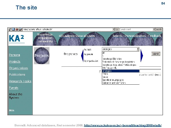 The site 84 84 Berendt: Advanced databases, first semester 2008, http: //www. cs. kuleuven.