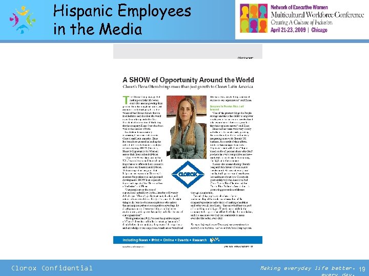Hispanic Employees in the Media Clorox Confidential Making everyday life better, 19 