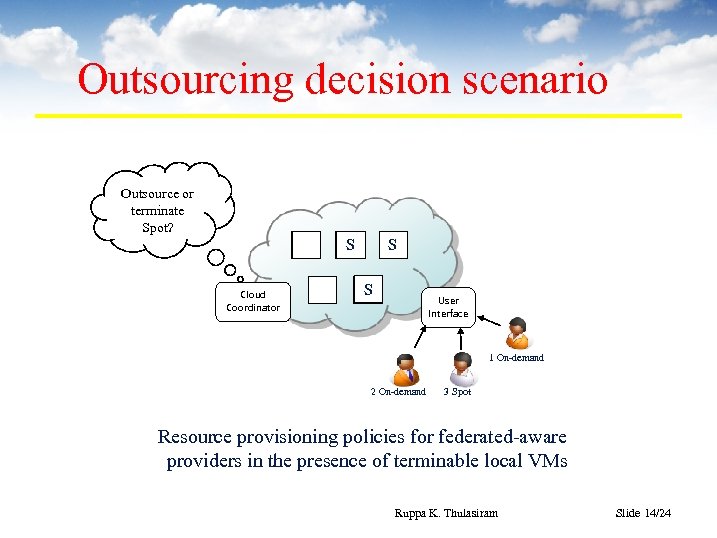 Outsourcing decision scenario Outsource or terminate Spot? S Cloud Coordinator S S User Interface