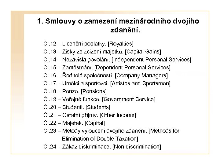  1. Smlouvy o zamezení mezinárodního dvojího zdanění. Čl. 12 – Licenční poplatky. [Royalties]