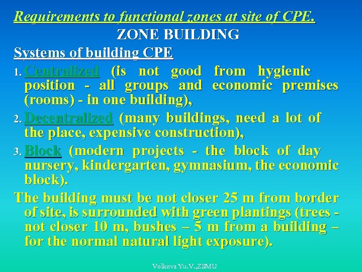 Requirements to functional zones at site of CPE. ZONE BUILDING Systems of building CPE