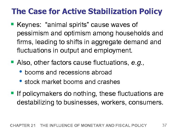 The Case for Active Stabilization Policy § Keynes: “animal spirits” cause waves of pessimism