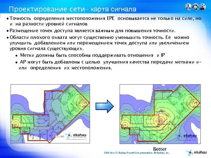 Проектирование сети– карта сигнала Точность определения местоположения EPE основывается не только на силе, но