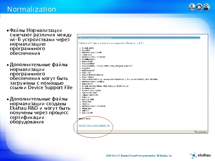 Normalization Файлы Нормализации смягчают различия между wi-fi устройствами через нормализацию программного обеспечения Дополнительные файлы