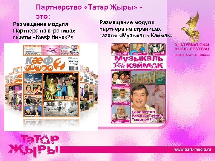 Партнерство «Татар Җыры» это: Размещение модуля Партнера на страницах газеты «Каеф Ничек? » Размещение