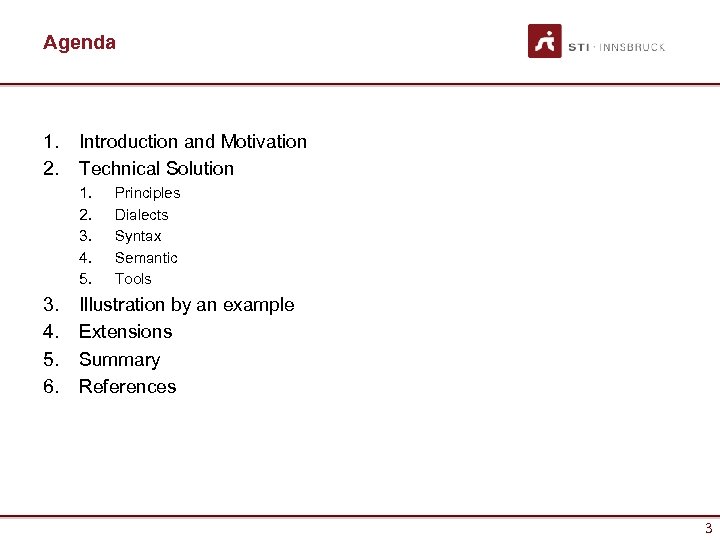 Agenda 1. 2. Introduction and Motivation Technical Solution 1. 2. 3. 4. 5. 6.