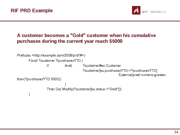 RIF PRD Example A customer becomes a "Gold" customer when his cumulative purchases during