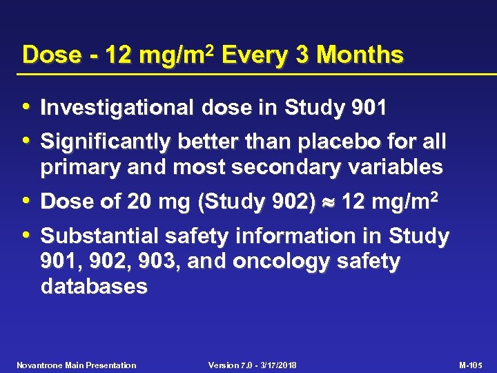 Dose - 12 mg/m 2 Every 3 Months • Investigational dose in Study 901